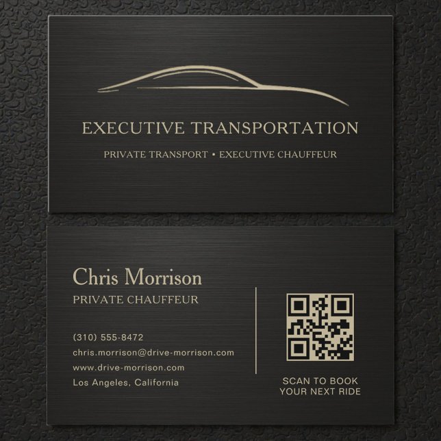 Tarjeta De Visita Metallic Transport Car QR Code Black & Gold (Subido por el creador)
