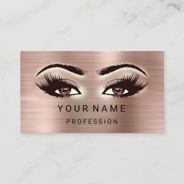 Tarjeta De Visita Metallica Rosa maquillaje Eyelash marrón mínimo (Anverso)