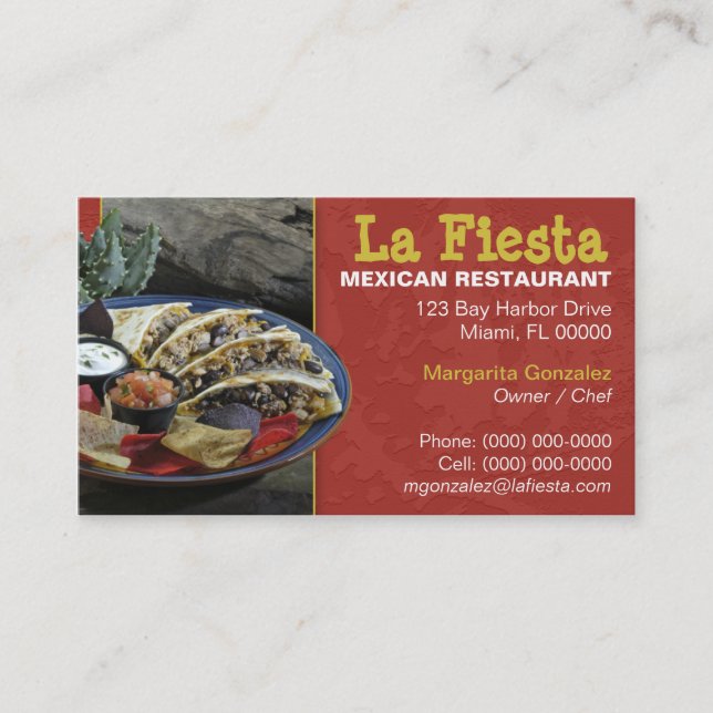Tarjeta de visita mexicana de restaurante (Anverso)
