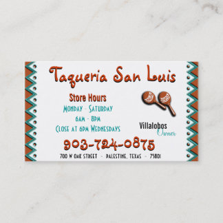 Tarjeta de visita mexicana de restaurante