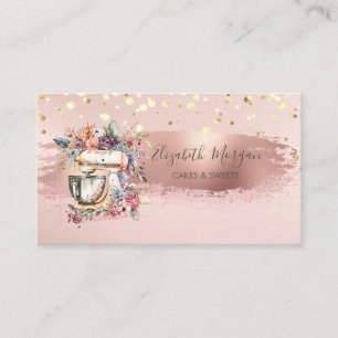 Tarjeta De Visita Mezcla floral, confeti dorado, pincelada 