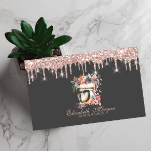 Tarjeta De Visita Mezcla floral Rosa Dorado Goteo Panadería  