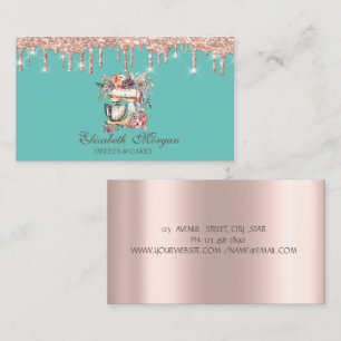 Tarjeta De Visita Mezcla floral Rosa Drips dorado menta verde panade