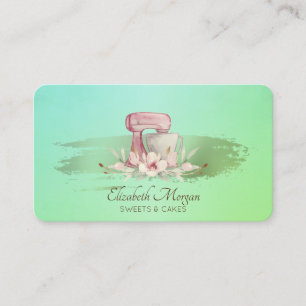 Tarjeta De Visita Mezcla moderna Flor Rosa Dorado Pincelada Verde