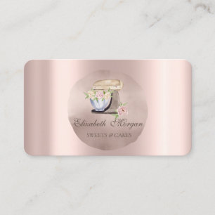 Tarjeta De Visita Mezcla Retro de Flores en Círculo de Oro Rosa