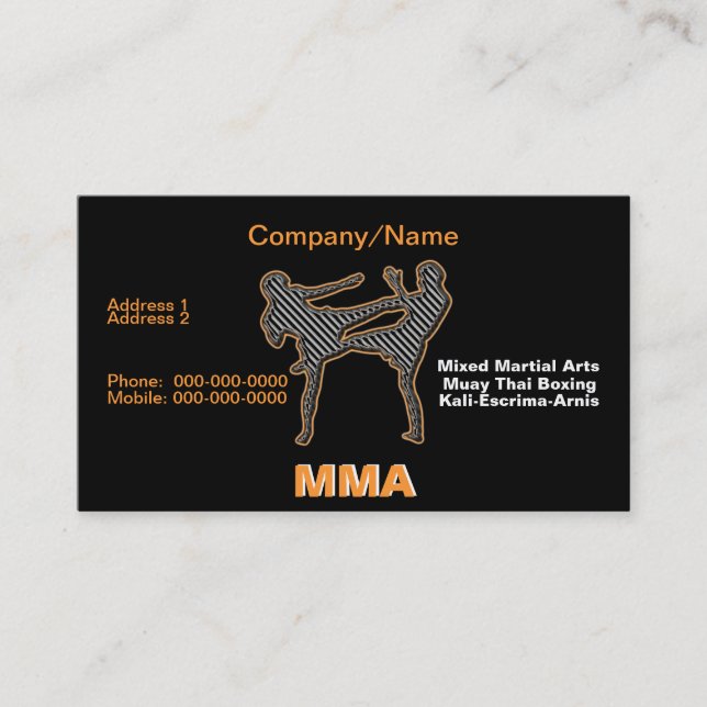 Tarjeta de visita mezclada de los artes marciales (Anverso)