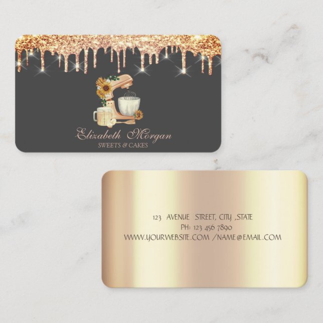 Tarjeta De Visita Mezclador de Moda de girasoles goteo panadería (Anverso / Reverso)