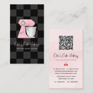 Tarjeta De Visita Mezclador de panadería rosa suave y negro a cuadro