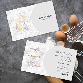 Tarjeta De Visita Mezclador de pasteles Panadería Floral Mármol Gris