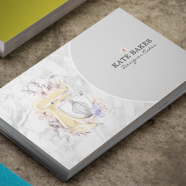 Tarjeta De Visita Mezclador de pasteles Panadería Floral Mármol Gris (Subido por el creador)