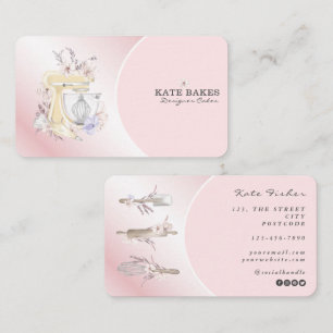 Tarjeta De Visita Mezclador de pasteles Panadería Floral Rubor Pink