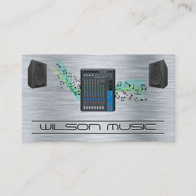 Tarjeta De Visita Mezclador de sonido y altavoces | Notas musicales (Anverso)