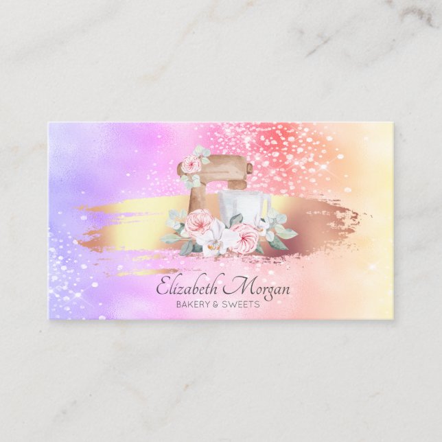 Tarjeta De Visita Mezclador floral holográfico de pincel moderno (Anverso)