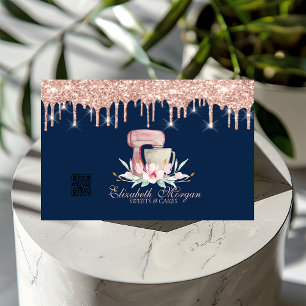 Tarjeta De Visita Mezclador Floral Rosa Dorado con Goteo Código QR A