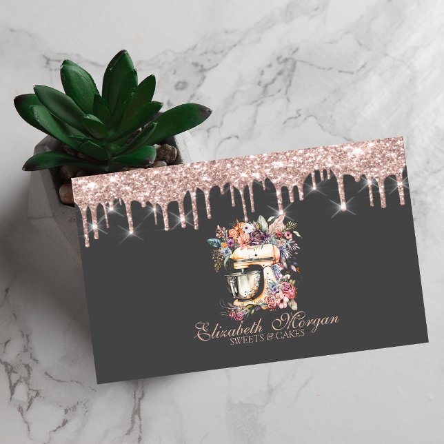Tarjeta De Visita Mezclador floral Rosa Oro Dris Panadería (Subido por el creador)
