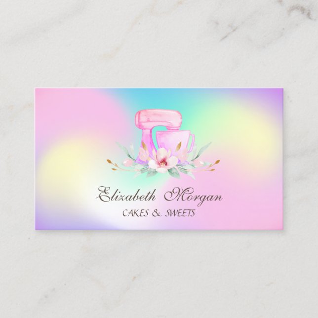 Tarjeta De Visita Mezclador Flores dulces Panadería Holográfica (Anverso)