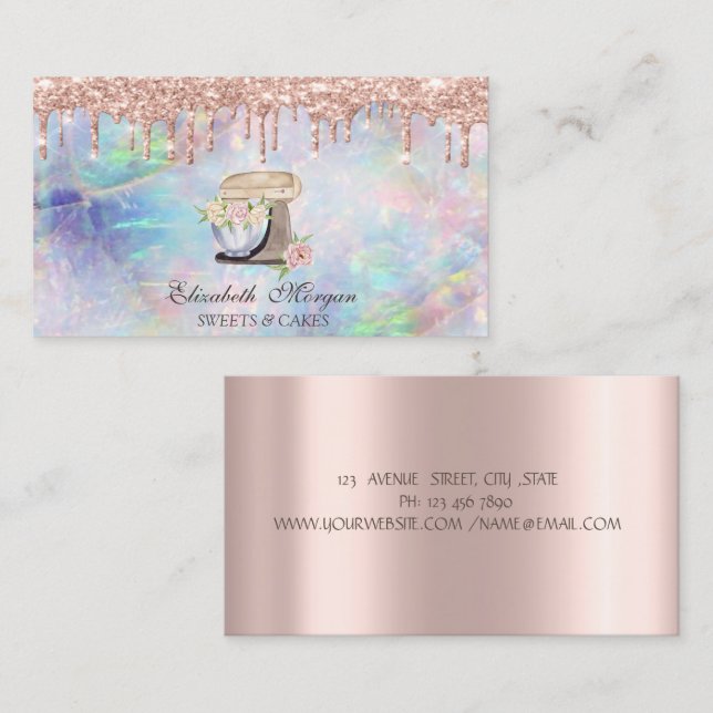 Tarjeta De Visita Mezclador Flores Purpurina goteo Panadería Opal (Anverso / Reverso)