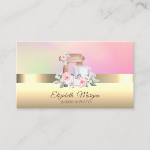 Tarjeta De Visita Mezclador Profesional Elegante Flores Panadería 