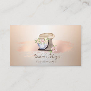 Tarjeta De Visita Mezclador Retro Flor Rosa Dorado Pincelada Pastele