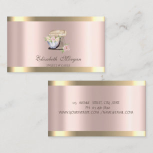 Tarjeta De Visita Mezclador Retro Gold Stripe Rosa Dorada Panadería