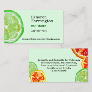 Tarjeta De Visita Mezclólogo de barman Lime Green Citrus Cocktail