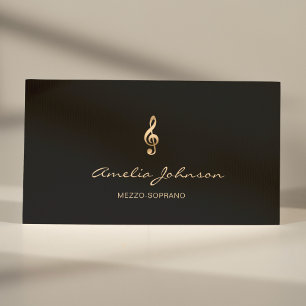 Tarjeta De Visita Mezzo Soprano Gold Treble Clef Música Elegante