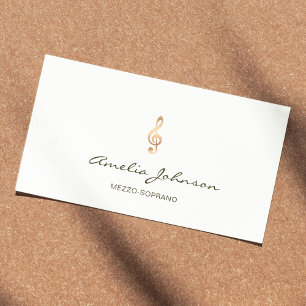 Tarjeta De Visita Mezzo Soprano Tubo de oro Clef Elegante Blanco