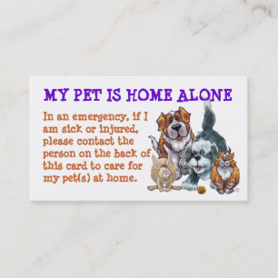 Tarjeta De Visita Mi Mascota está solo en casa