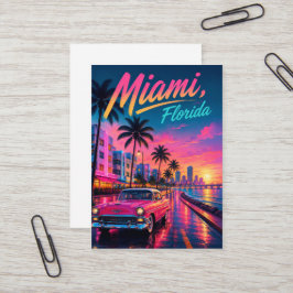 Tarjeta De Visita Miami Florida Retro Neon Atardecer Viaje