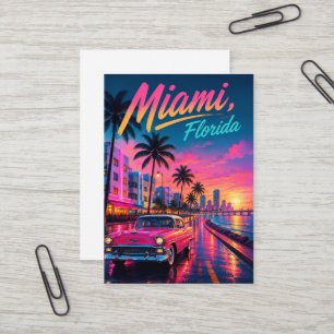 Tarjeta De Visita Miami Florida Retro Neon Atardecer Viaje