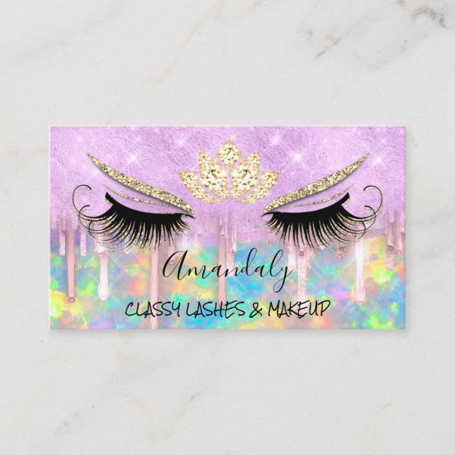 Tarjeta De Visita Microblade Makeup Eyelash Drips Lotus Purple Busin (Anverso)