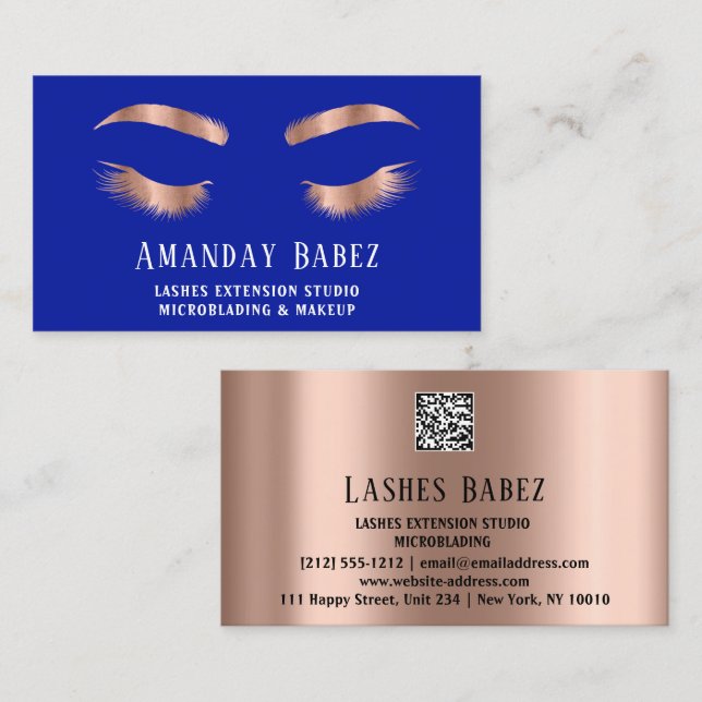 Tarjeta De Visita Microblade Makeup Eyelash Extension Código QR Azul (Anverso / Reverso)