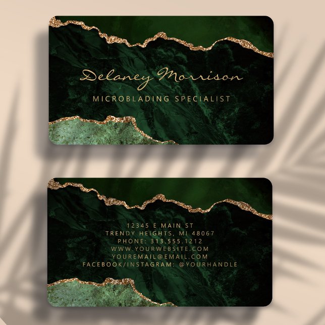 Tarjeta De Visita Microblading Ágata Verde Dorado Redondeado (Subido por el creador)