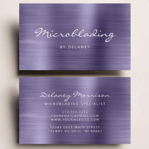 Tarjeta De Visita Microblading de Letra a Mano con Metal Bruñido Lav