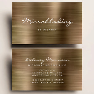 Tarjeta De Visita Microblading de Metal Cepillado en Oro