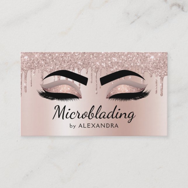 Tarjeta De Visita Microblading Eyebrows Drin Purpurina Rosa Gold (Anverso)