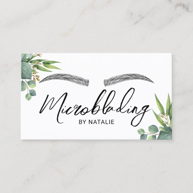 Tarjeta De Visita Microblading Eyebrows Salón De Belleza Verde (Anverso)