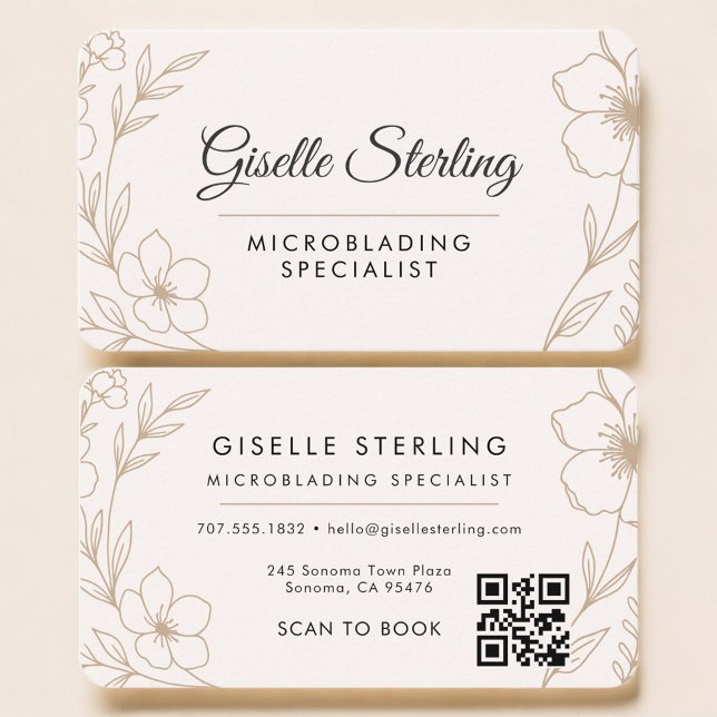 Tarjeta De Visita Microblading Floral QR Code Professional (Subido por el creador)