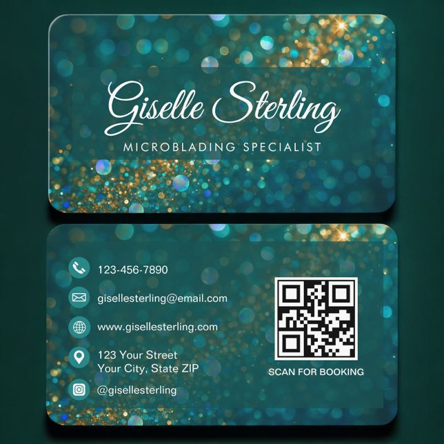 Tarjeta De Visita Microblading Green Gold QR Code Professional (Subido por el creador)
