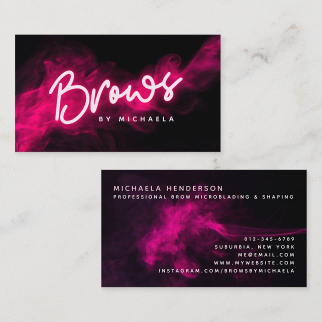 Tarjeta De Visita Microblading/Modelado de Cejas con Neón Rosa Moder (Anverso / Reverso)