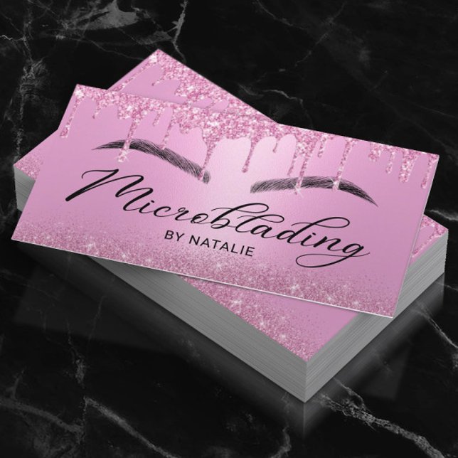 Tarjeta De Visita Microblading Purpurina rosado gotea negocios de ti (Subido por el creador)