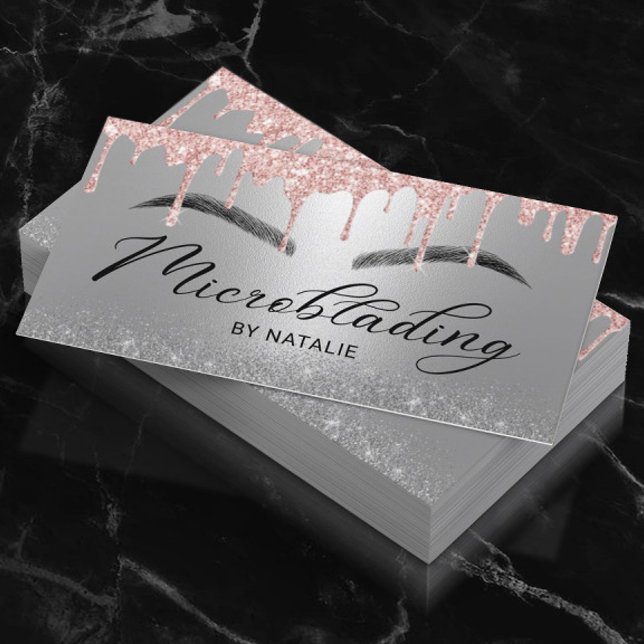 Tarjeta De Visita Microblading Rosa Gold Dris Tipografía Plata (Subido por el creador)