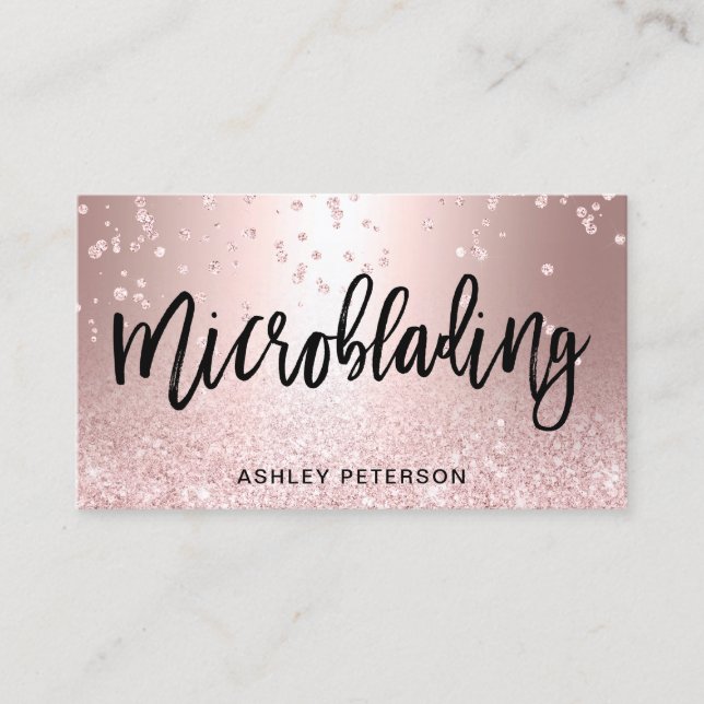 Tarjeta De Visita Microblading subió confeti metálico del purpurina (Anverso)
