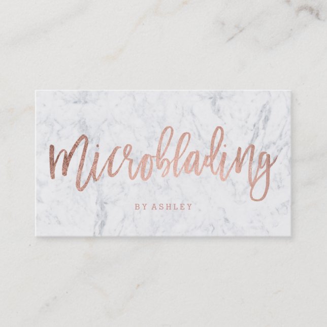 Tarjeta De Visita Microblading subió el mármol del blanco de la (Anverso)