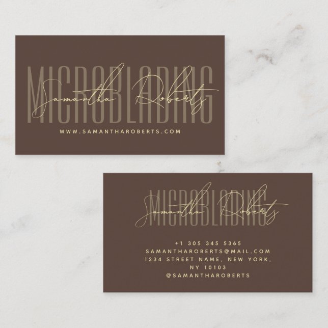 Tarjeta De Visita Microblading tipografía moderna escritura marrón (Anverso / Reverso)