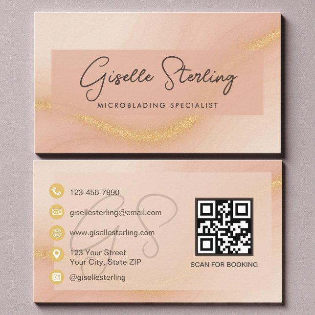 Tarjeta De Visita Microblading Watercolor QR Code (Subido por el creador)