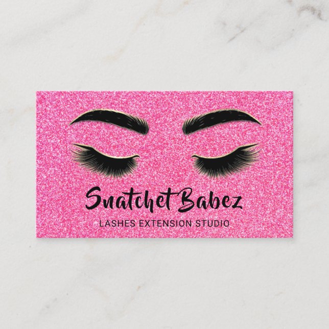 Tarjeta De Visita Microblando Maquillaje Eyelash Studio Logo QR Rosa (Anverso)