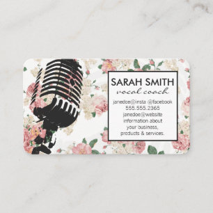 Tarjeta De Visita Micrófono con patrón floral