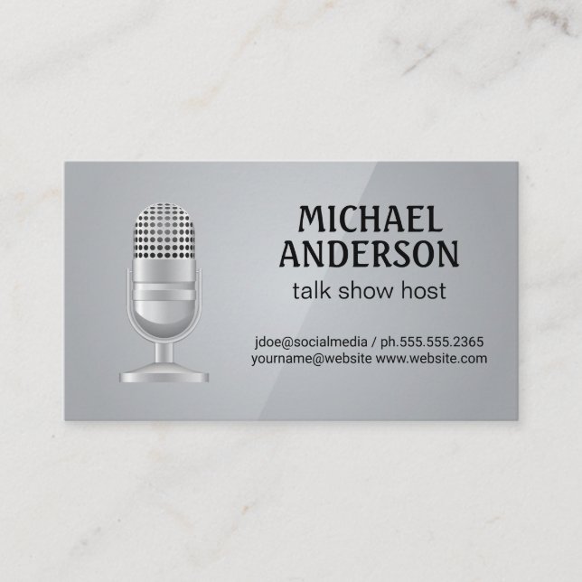 Tarjeta De Visita Micrófono | Host de podcast | Gris gris (Anverso)