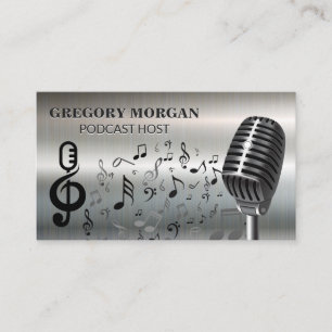 Tarjeta De Visita Micrófono / Podcaster   Notas Musicales